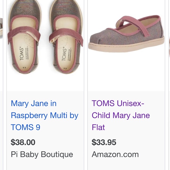 NWT TOMS Tiny Mary Jane raspberry multi twill glimmer size 6 - Picture 7 of 7